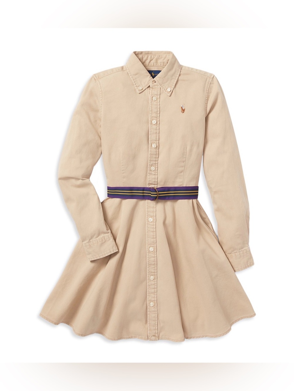 Ralph Lauren Girls Belted Cotton Chino Shirtdress (Size: 12) - Picture 7 of 9